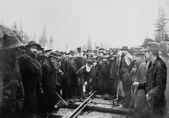 Driving the last spike on the Canadian Pacific Railway at Craigallachie BC in 1885. Tim wrote about it in his song "Craigellachie"
