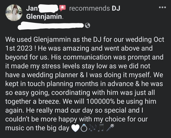 Wedding DJ Review for DJ Glennjamin
