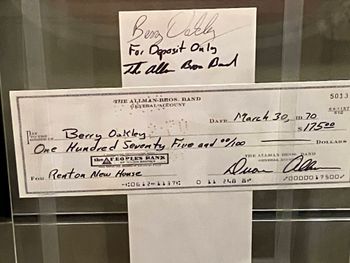 Rent check made out to Berry Oakley for what became The Big House, where the band lived, rehearsed, wrote songs.
