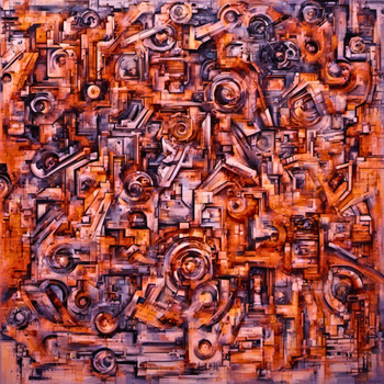 (#) - Abstract Rust Segmented with Black Markings (oil on canvas - 20" x 20" - 2021)
