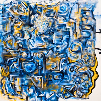 1 - Blue/yellow Abstract (oil on canvas - 30" x 30" - 2022-2023)

