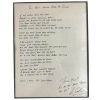 Handwritten lyrics, framed