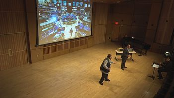 ACT ONE, Sc.1. Cyclops and Odysseus at the New York Stock Exchange
