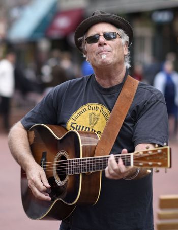 Busking on the pearl street mall Boulder colorado
