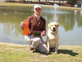 Grace earned her Junior Hunter Title at 11 months old by qualifying in 4 straight events. We're looking forward to getting her started on the Senior Hunter level. NOTE This picture was made on 3-22-09. Grace earned her Senior Title on 10-12-09. (See "Brags" page) Now we're looking forward to getting her started on the Master Hunter level. NOTE On 11-19-10 Grace earned her Master Hunter title. She truly is "Amazing"
