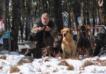 On Feb. 13, 2010 Wally & Thorne got to participate in the Charleston Retriever Club's HRC Hunt Test. It snowed 4-6 inches the evening before and they were still able to hold the event. Since this is South Carolina, this was our first experience with snow at a Hunt Test and chances are we won't see many more. This one was a blast! Hats off to the Charleston Retriever Club, the bird boys couldn't get there and I saw wives of members and lots of other folks pitching in to get this test going. Photo by Joey Edens.
