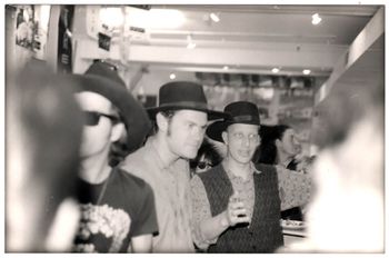 Have A Drink With Wall of Voodoo Sydney In Store, 1988 Marc, Chas, Ned, meet the fans and sign Happy Planet vinyl. Photo by Ian Bennington
