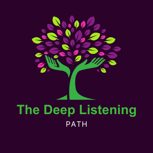 The Deep Listening Path logo represents a hand holding a colorful tree against a purple background and symbolizes nurturing your well-being