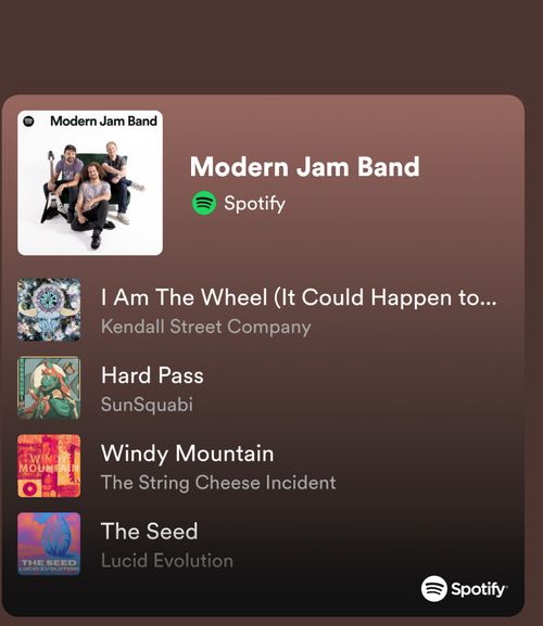 Modern Jam Band Playlist on Spotify with Kendall Street Company, SunSquabi, String Cheese Incident, Lucid Evolution