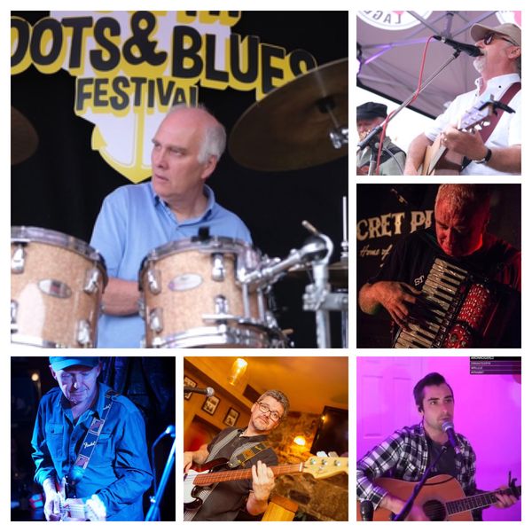 Our line-up for Kilkenny Roots Festival 2023.
Clockwise from top:
Eugene Burns: Drums
Pat Burgess: Lead Vocals, Acoustic Guitar, Mandolin
Paddy Faughnan: Accordion
Matt Burgess: Vocals, Acoustic Guitar, Sound
Ciarán Brougham: Bass Guitar Vocals
Patsy Tracey: Lead/Rhythm Electric Guitar
