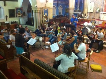 Rehearsals for 'Concerto for Electric Bass and Rhythmic String Orchestra', 2013
