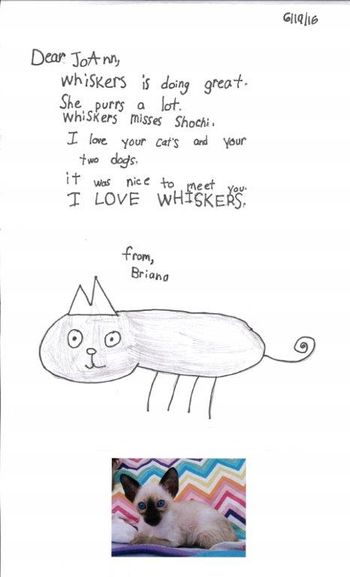 7 year old Briana loves her new kitten, Whiskers!
