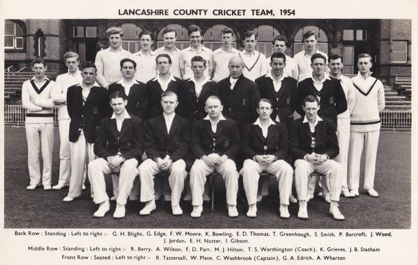 Cricket postcard-size photo - Lancashire CCC 1954