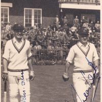 Signed cricket photograph - JT Ikin and C Washbrook, Blackpool 1953