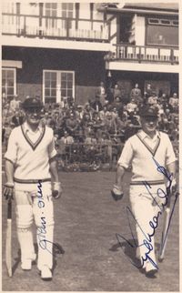 Signed cricket photograph - JT Ikin and C Washbrook, Blackpool 1953