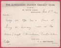 Uncommon Lancashire CCC postcard to Walter Whipp, re. offer of a game, posted 1914