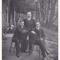 Edwardian cricket postcard - George Hirst, Schofield Haigh, and Wilfred Rhodes