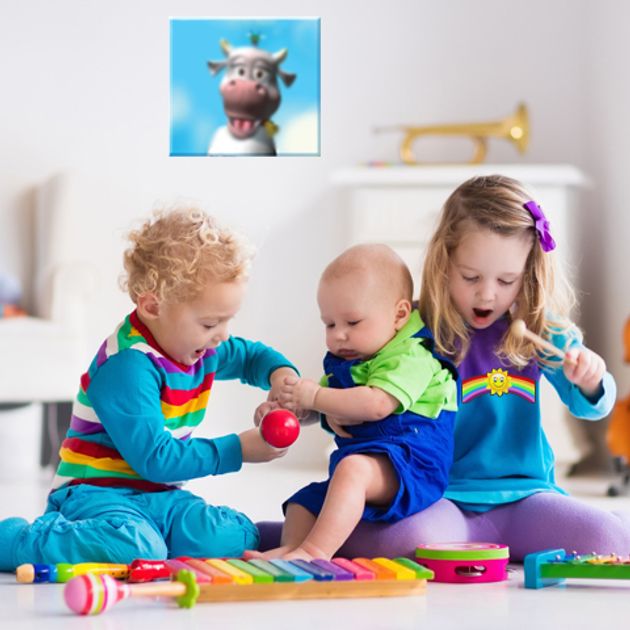Children and Baby playing with musical instruments.