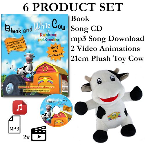 "Black and White Cow" 6 product Signature Set by Rainbows and Sunshine