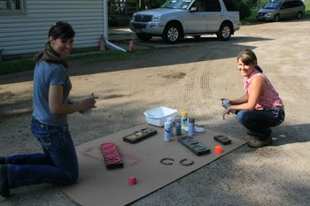 While kids are playing games during Bible Lesson, Coreen and Tracie were getting horshoes ready for a craft
