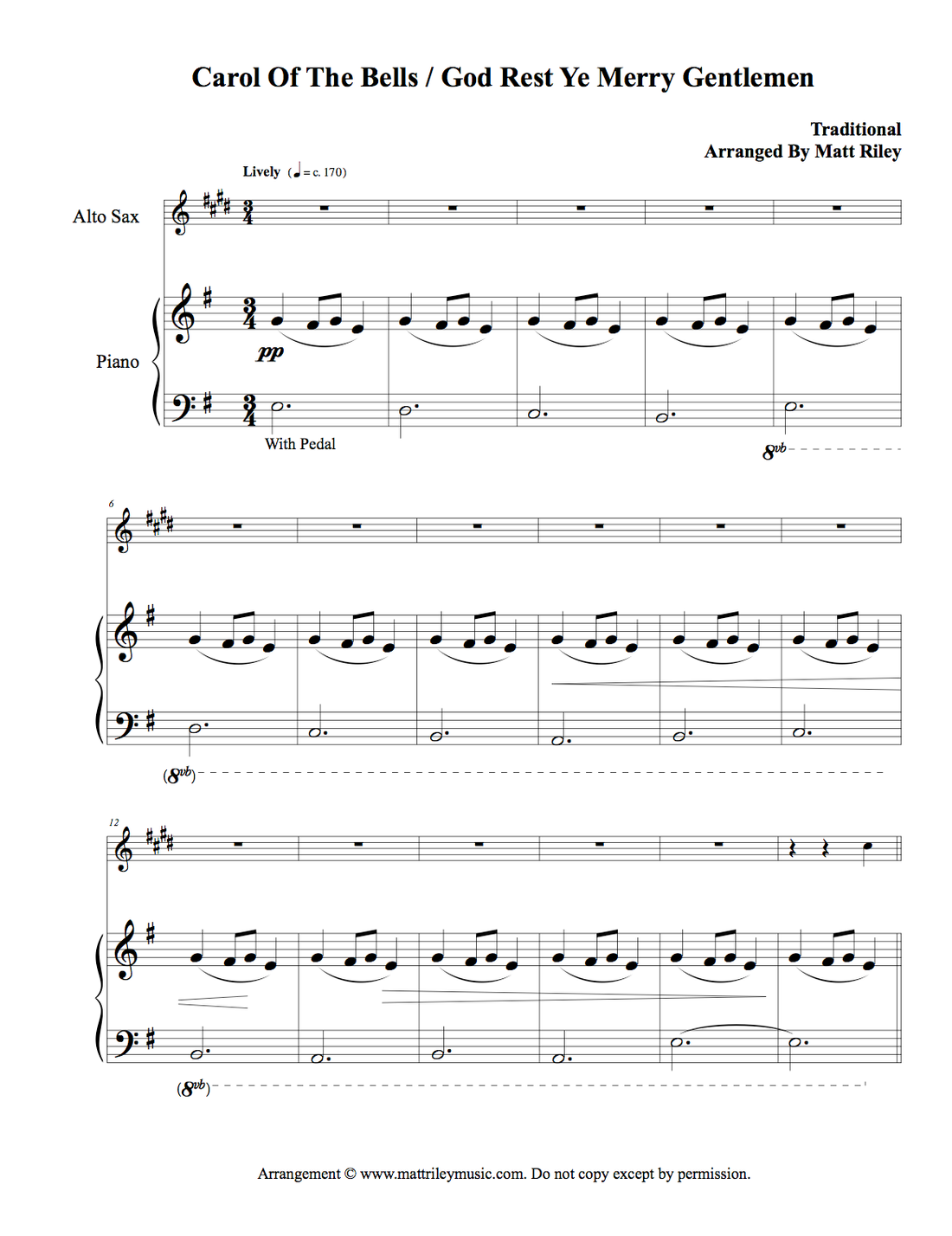 Carol of the Bells Saxophone Duet PDF Christmas Sheet Music