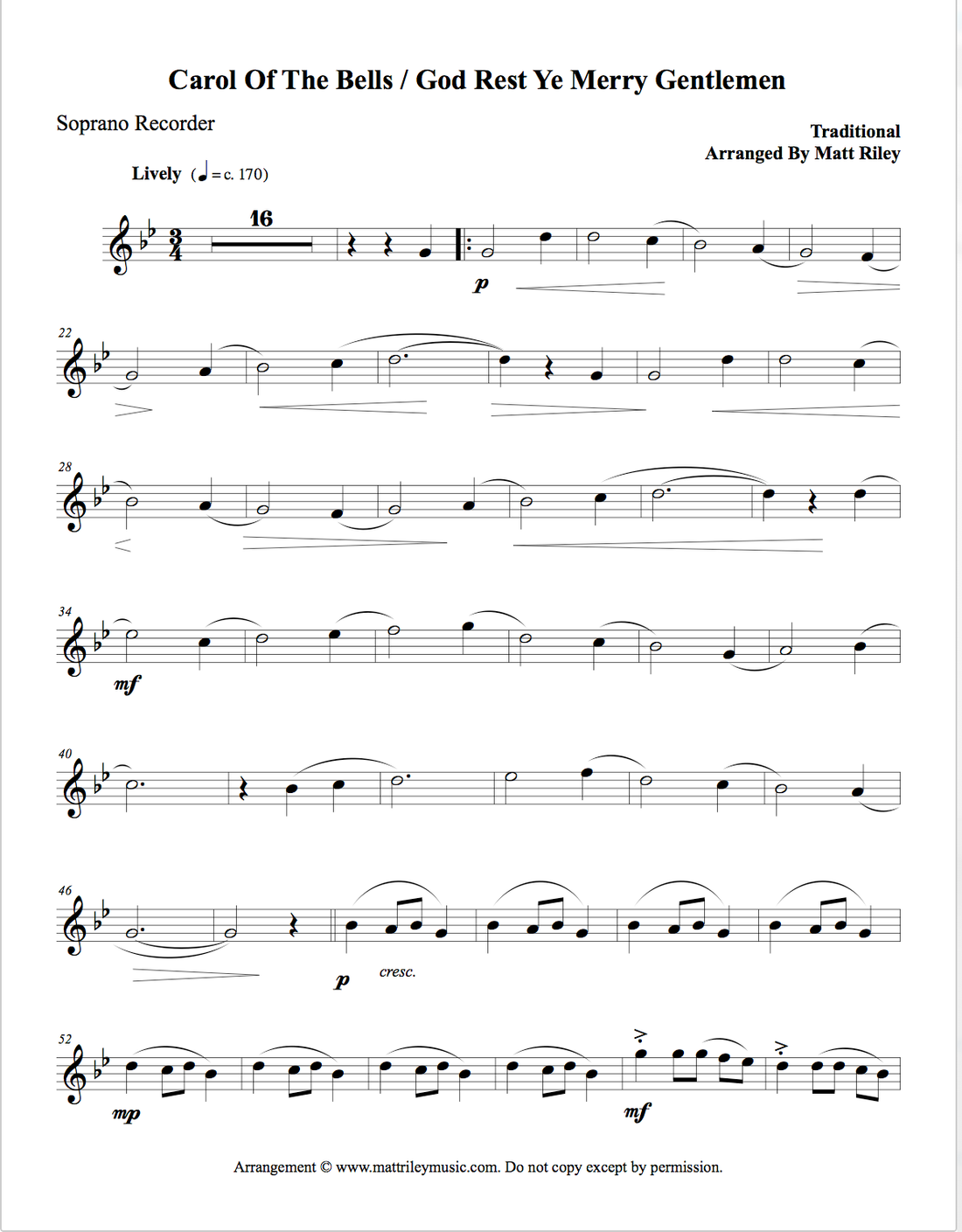 O Holy Night  Recorder Sheet Music