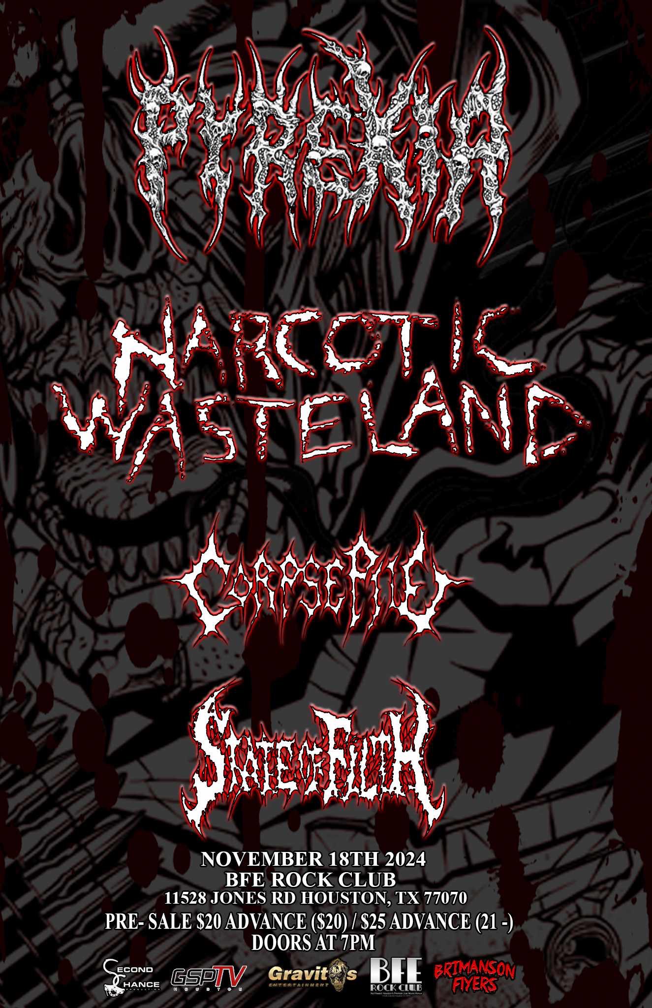 Pyrexia / Narcotic Wasteland / Corpse Pile / State of Filth @ BFE