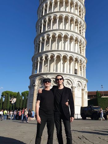 Wayne Hussey and Ashton Nyte in Pisa, Italy before a show (2019). [photo by Tim Parsons]
