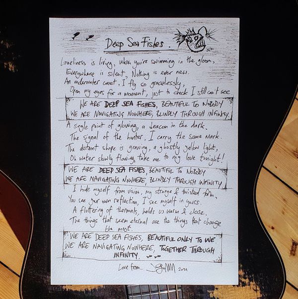 Original Handwritten Lyrics Sheet - Jon Gomm