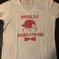 Revenge of the Nerd T-Shirt White/Pink Letters/Ladies V-Neck