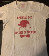 Revenge of the Nerd T-Shirt White/Pink Letters/Ladies V-Neck