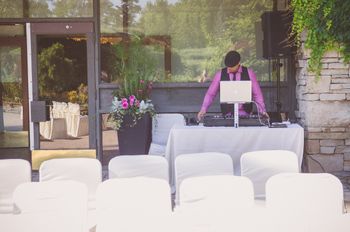 Setting up for the ceremony at botanical gardens
