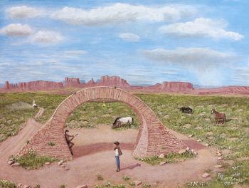 Ray's painting of a scene from a movie: Once Upon a Time in the West. The actual scene is from Monument Valley
