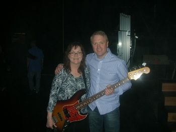 With Cheryl White of the Whites. Her Fender bass survived the Nashville Flood which engulfed the Opry House in May 2010.
