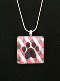 Glass Tile One Paw Print Necklace