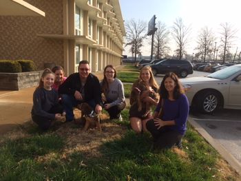 Group shot with the black ribbon male on the left with his family and the brown ribbon female on the right with her new family, meeting for the first time at a local hotel by the airport! 12/12/15
