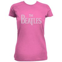 THE BEATLES Classic Logo Pink Ladies Juniors Fit T-SHIRT NEW S M L XL official