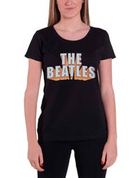The Beatles Rhinestone 3D Logo Official Womens New Black skinny fit T Shirt 