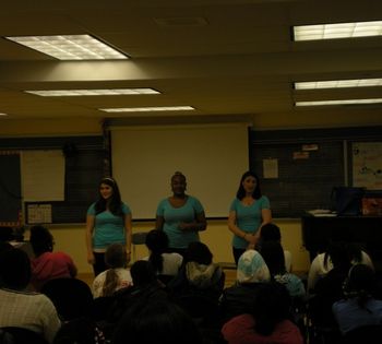 RYB performing at the Urban Assembly Institute, in association with Girls Inc. of New York City. November 15, 2011; Brooklyn, NY. From left to right: Molly, Starr, Tracy
