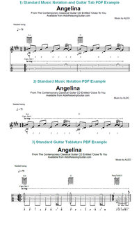 ALDO Relaxing Guitar 'Angelina' Three Version Guitar Music Notation and Tablature PDF Zip File Download