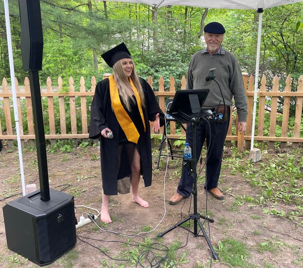 Celebrating a graduation and sharing the “stage” with the new graduate! 