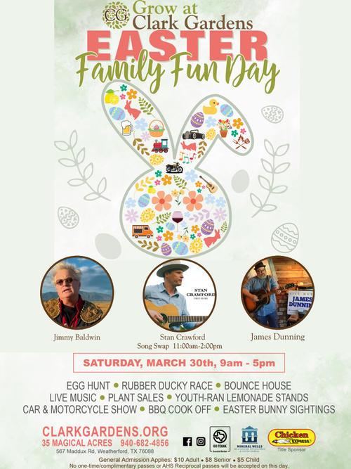 Grow at Clark Gardens Easter Family Fun Day. March 30th, 9 am to 5 pm.