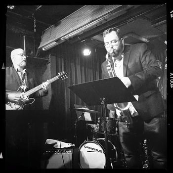 Destiny Records showcase at Cornelia Street Cafe in October 2015.  Cameron Mizell plays guitar to my left.  Photo by Laura Torres Shalda.
