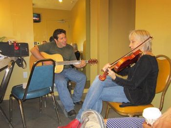 Adam Traum and Laurie Lewis backstage at the Freight and Salvage, Berkeley, Ca.
