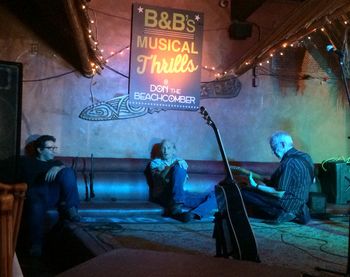 Adam Traum, left,  Jimmie Dale Gilmore and Bill Kirchen after soundcheck at Don The Beachcomber. Photo by Louise Kirchen
