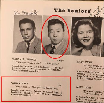 William Wada: High School Year Book Picture and Entry
