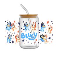Blue Dog Glass Cup with Straw