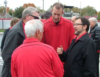 Chorus members enjoying the thrill of locking chords while waiting to perform the Anthem at homecoming 2012.
