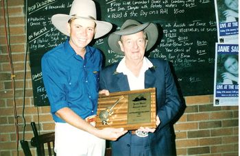 The Great Slim Dusty congratulates Dean on his Gordon Parsons Award 1995
