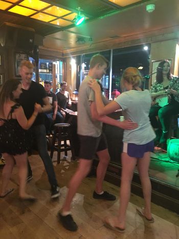 Dancing at the pub to the music of the Murphy Sisters
